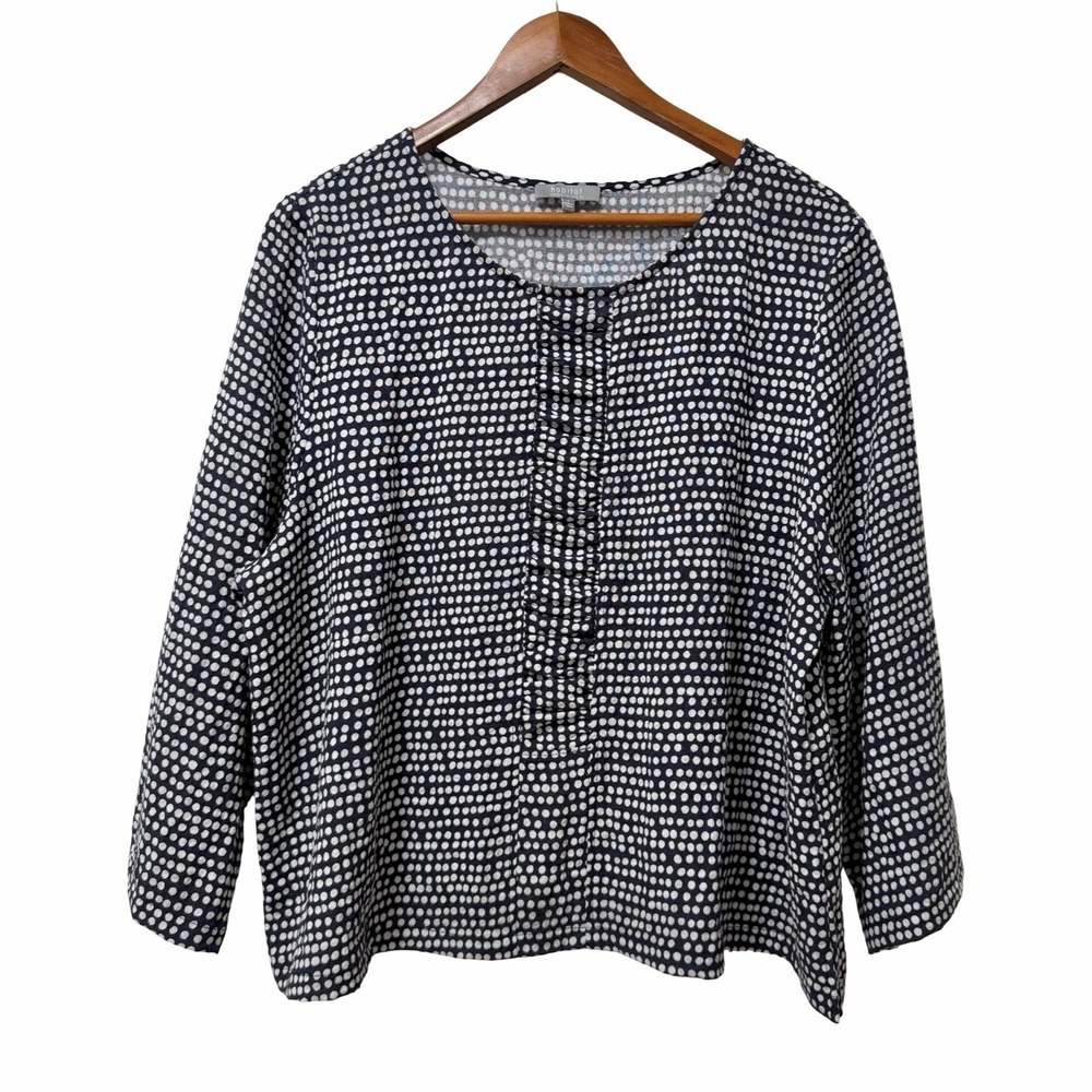 Habitat Womens Polka Dot Long Sleeve Top Size L Navy Lagenlook Artsy Everyday